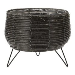 KOOPMAN Anthracite Basket Planter With Legs 23cm