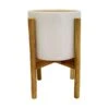 Ivyline Anzio Stone White Pot Cover With Wooden Stand 2 Ivyline Anzio Stone White Pot Cover With Wooden Stand -Greentide Garden Store ANZSTWHITE