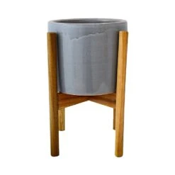 Ivyline Anzio Warm Grey Pot Cover With Wooden Stand