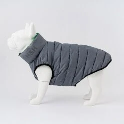Hugo & Hudson Reversible Puffer Dog Coat Dark Green & Grey (Various Sizes) -Greentide Garden Store HHPUFFGRGY 5