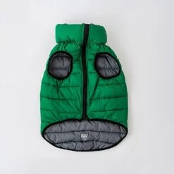 Hugo & Hudson Reversible Puffer Dog Coat Dark Green & Grey (Various Sizes) -Greentide Garden Store HHPUFFGRGY 6