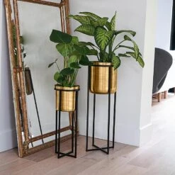 Ivyline Calla Pot Cover Stand Black & Antique Gold (Various Sizes) -Greentide Garden Store IVCELLABLGO 3